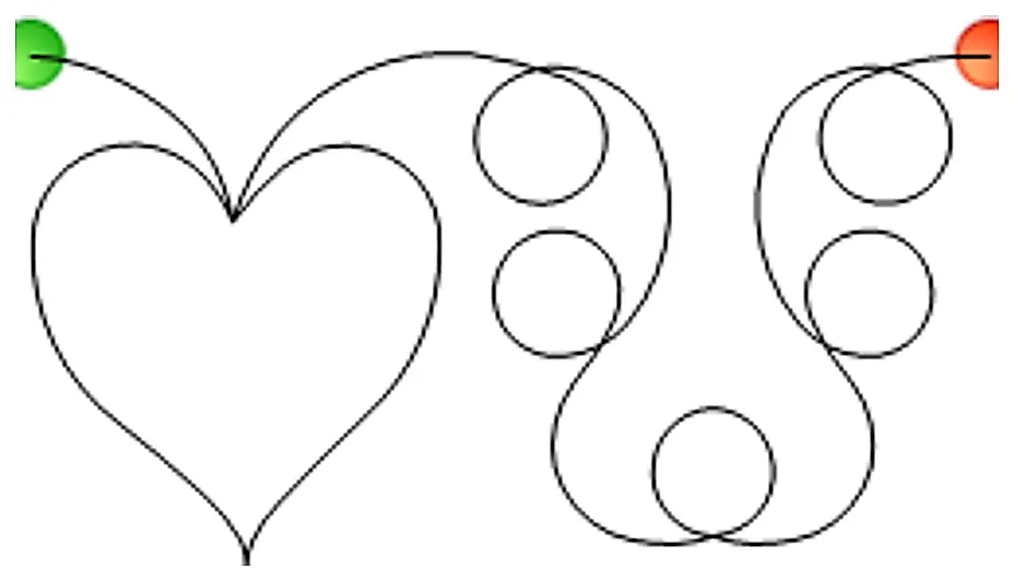 Stitch outline of Elegant Hearts (2 offset rows=8 inch)
