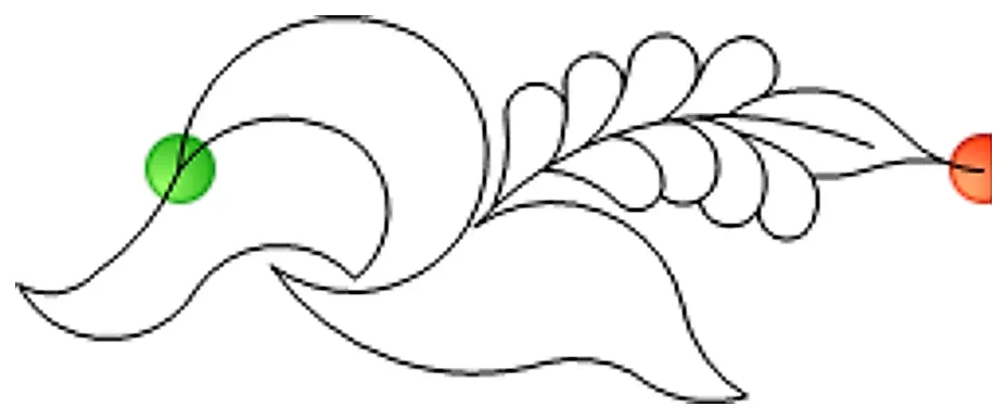 Stitch outline of feather leaf