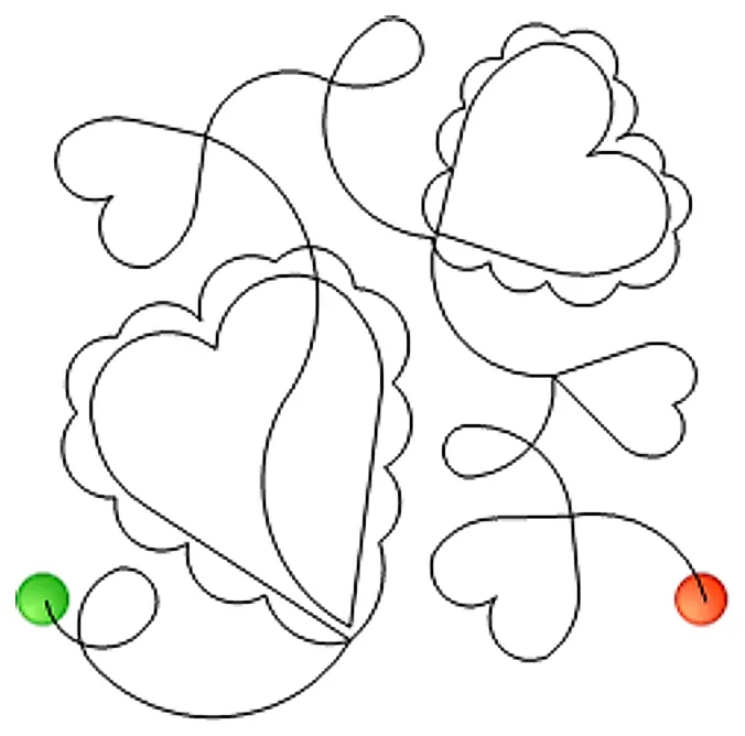 Stitch outline of Frilly Hearts e2e