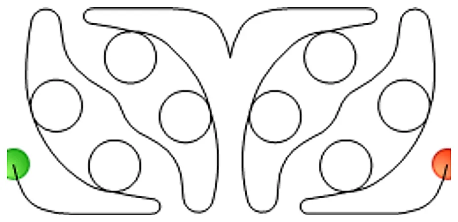 Stitch outline of Peapods (2 offset rows=12 inch)