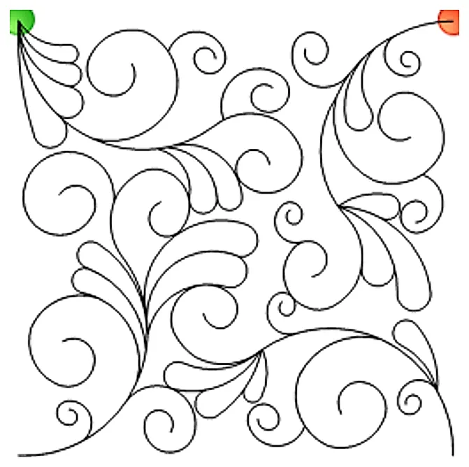 Stitch outline of Swirls & Feathers 3 BLK PANT