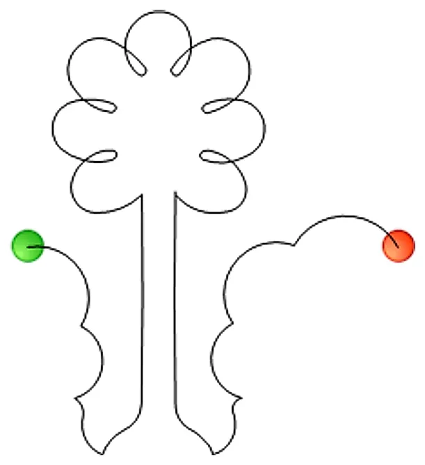 Stitch outline of Windbreak (2 offset rows=14 inch)