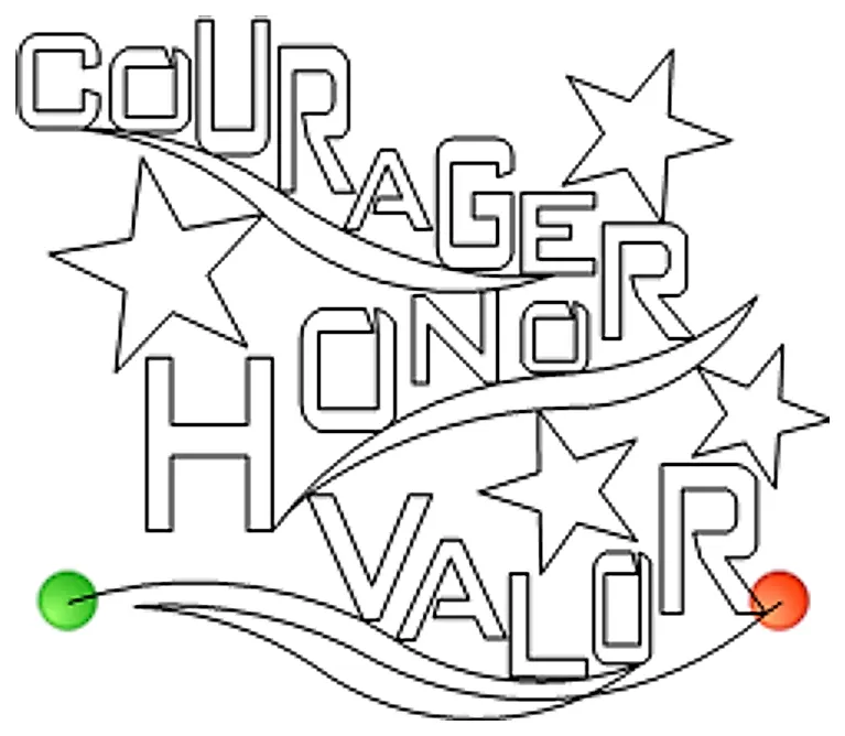 Stitch outline of Words of Valor COURAGE e2e